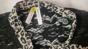 Leopard Print Sheer Blouse with Lace Detail