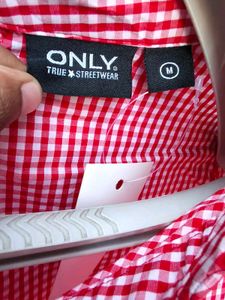 New with tag Korean Red Gingham Button-Up Shirt