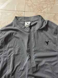 Men's Grey Striped Quarter Zip Pullover