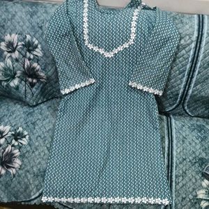Beautiful Teal Floral Lace Kurti