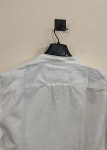 Zara White linen blend Band Collar Shirt