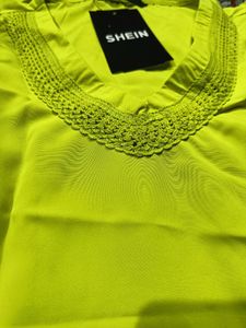 Shein Neon Yellow Ruffle Sleeve Top