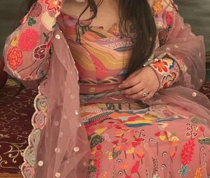 Embroidered Lehenga with off shoulder blouse