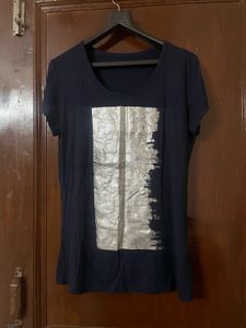 Navy Blue T-Shirt with Silver Graphic