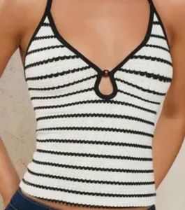 Striped Halter Neck Cropped Top