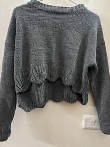 Grey Co-ORD Shimmer Knit Cropped Sweater and Skirt