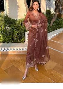 Elegant Brown Kurta Set with Dupatta