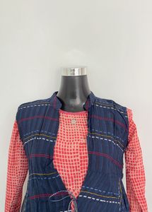 Stylish Blue Plaid shrug with kurta - two set