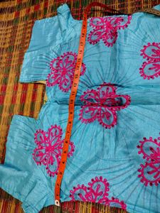 Beautiful Blue Kurta Set with Pink Embroidery