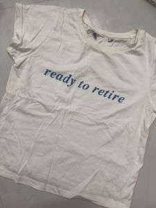 H&amp;m White "Ready to Retire" cropped T-Shirt