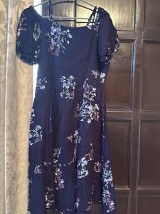 Navy Floral Print Cold Shoulder Dress
