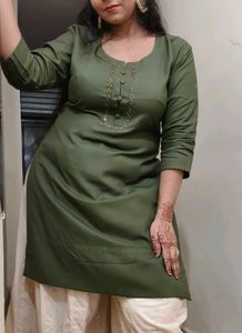 Elegant Olive Kurta with Embellishments