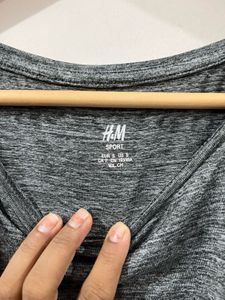 H&amp;M Sport Grey Melange Relaxed-Fit T-Shirt
