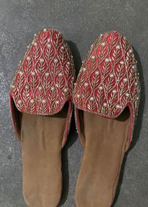 Red Embroidered Ethnic Footwear