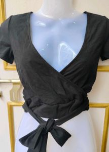 Chic Black Wrap Crop Top