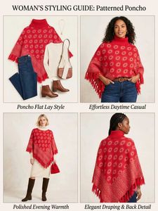 Cozy Red Printed Poncho Sweater