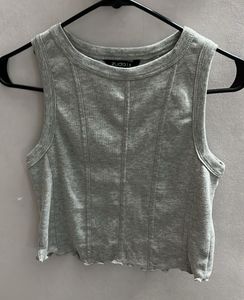 Grey Ribbed Crop Tank Top