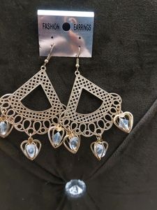 Beautiful Golden Earings With Silver Heart Hanging