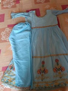 Sky Blue Embroidered Anarkali Suit Set