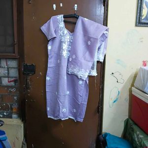 Purple Kurta Set with White Embroidery