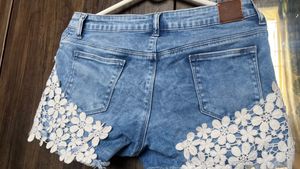 Cute Lace Trimmed Denim Shorts