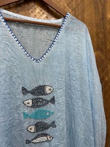 Blue Kaftan Top with Fish Print(brand new )