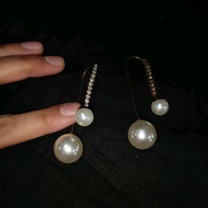 Pearl Rhinestones Golden Earrings Danglers