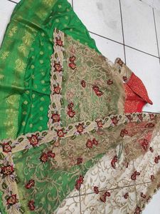 Green Ethnic Skirt with net frok style kurta wit