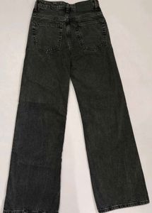 H&amp;M Washed Black Wide-Leg Jeans