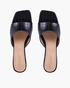 Chic Black Croc-Embossed Slide Sandals