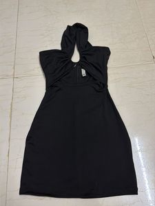 Chic Black Halter Neck Cut-Out Dress