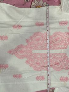 White Kurta wth Pink Embroidery