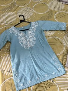 Light Blue Embroidered Kurta