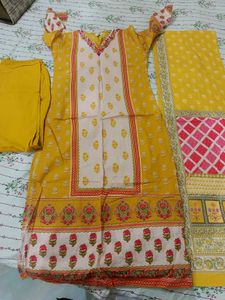 yellow Printed Kurta Set with Dupatta