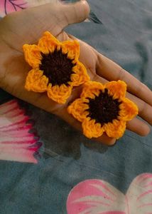 Crocheted Sunflower Hair Clips
