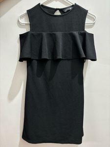 FabAlley Black Cold-Shoulder Ruffle Dress