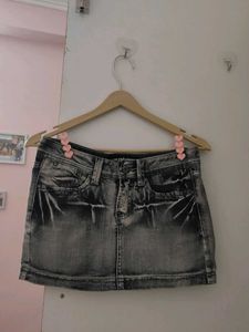 Distressed Denim Mini Skirt