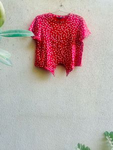 Red Floral Crop Top With Tie Up Detail On Waist