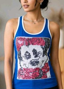 Blue Sequin Skull Tank Top