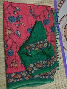 Beautiful Pink Floral Saree with Green Blouse