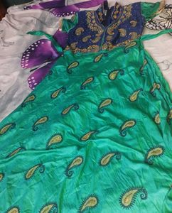 Embroidered Green & Blue Dress