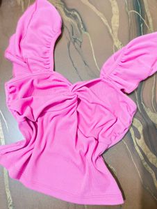 Vibrant Pink Ruched Twist Top