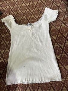 White Off-Shoulder Lettuce Trim Top