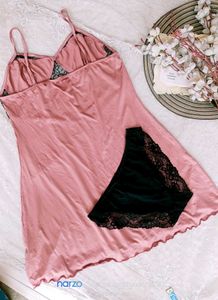 Peach Lace Trim Night Dress &amp; Panty Set