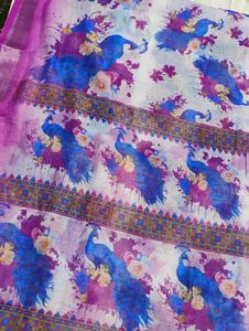 Peacock LINEN DIGITAL PRINT Saree