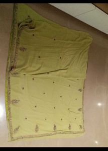 Elegant Olive Green Embroidered Saree