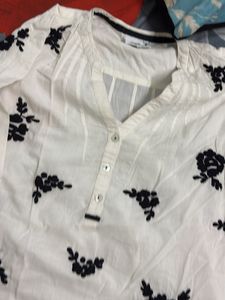 White Kurta with Black Floral Embroidery