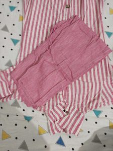Pink Striped cotton Kurta Set
