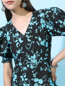Floral Print Puff Sleeve Mini Dress