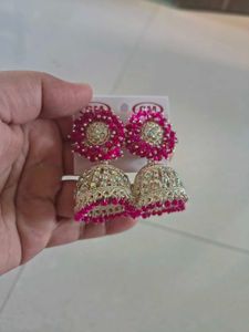 Stunning Pink Jhumka Earrings